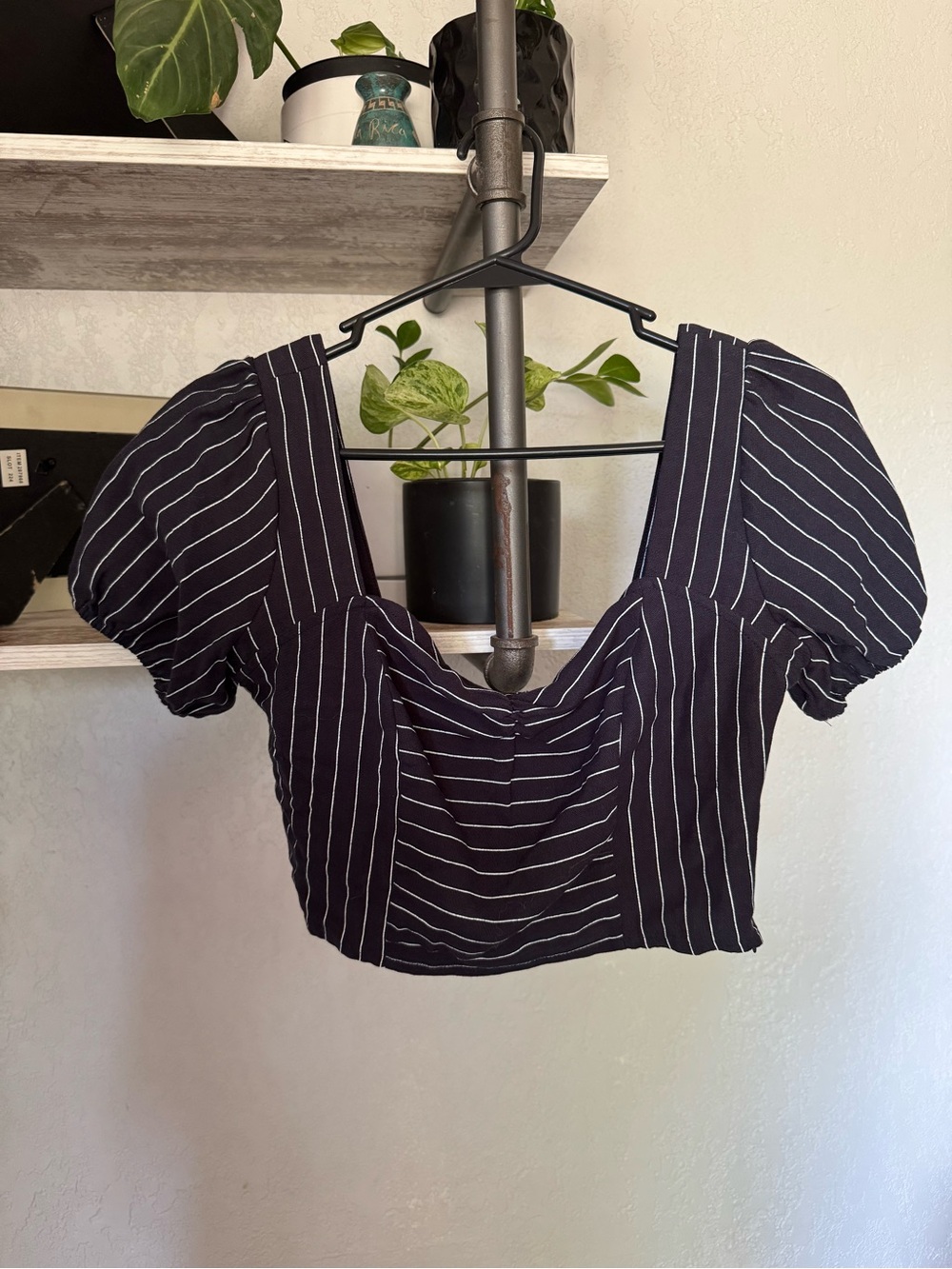 Me to We Pinstripe Puff Sleeve Crop Top